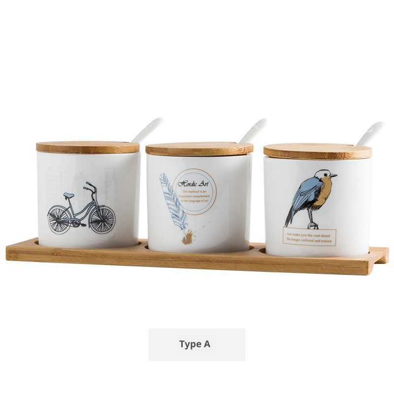 Household Kitchen Ceramic Condiment Jar Set 6