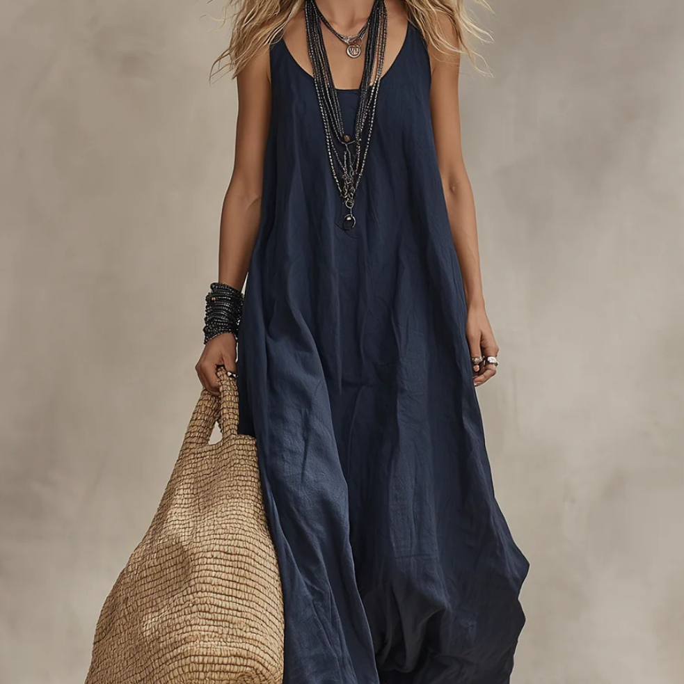 Womens Solid-Colored Casual Vintage Dress