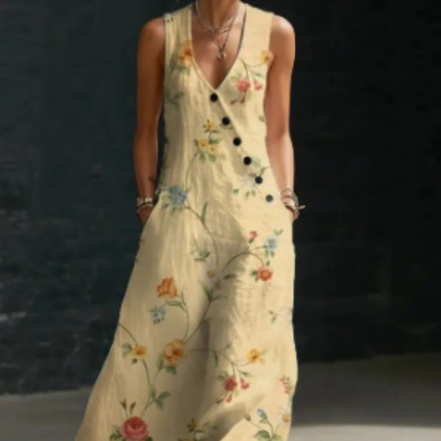 Solid Color Button Solid Color Vest Dress