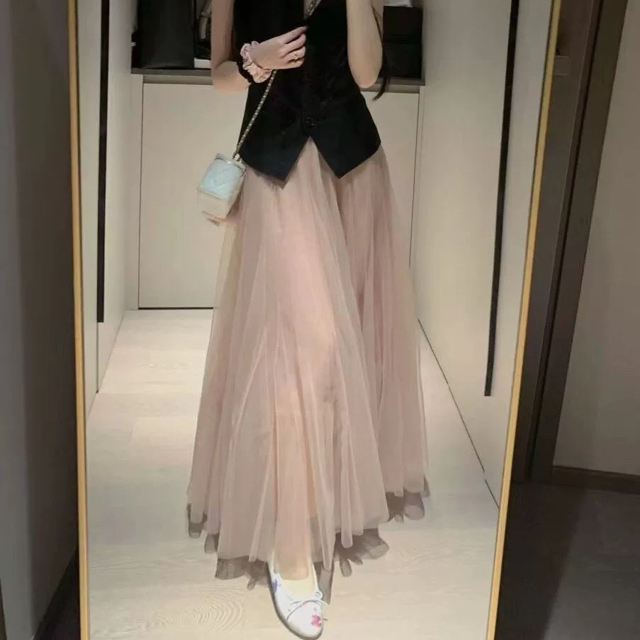 Women's High-waisted Niche Mid-length Mesh Skirt