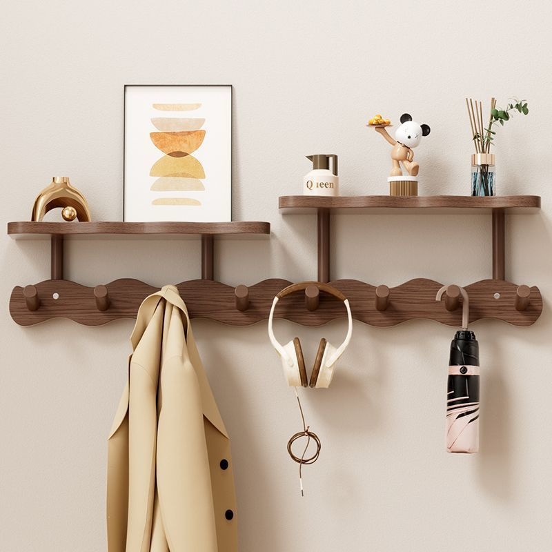 Solid Wood Coat Rack Wall-Mounted Storage No Drilling Required