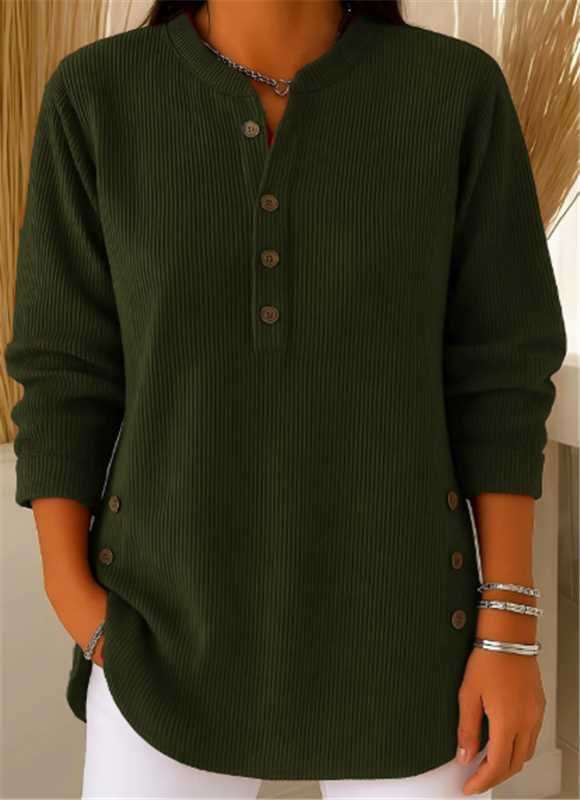 V-neck Buttons Sweater Fashion Casual Solid Color Long-sleeved Tops Women's Blouse T-shirt Clothing - Image 5