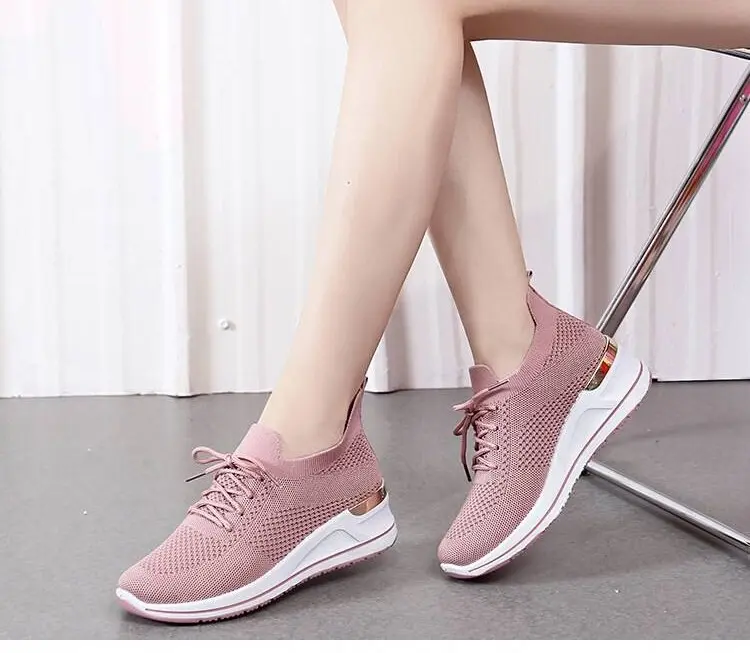 Autumn New Style Wedge Heel Outer Knit Women's Shoes Thick Sole Breathable Casual Shoes