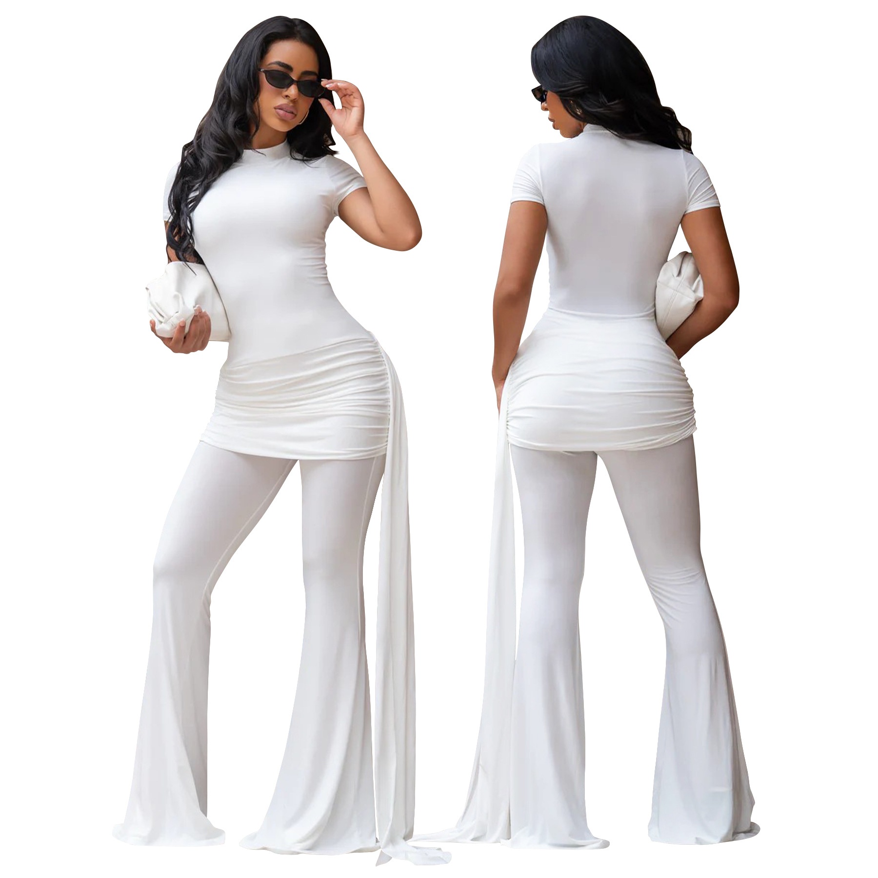 High-Neck Pleated Slim-Fit Drawstring Jumpsuit