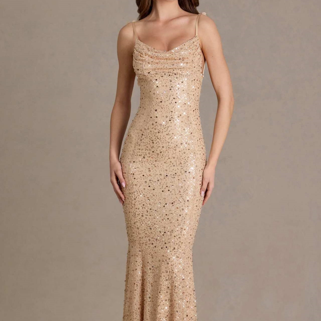 Sequin-beaded Tube Strap Backless Slim-fit Mermaid Maxi Dress