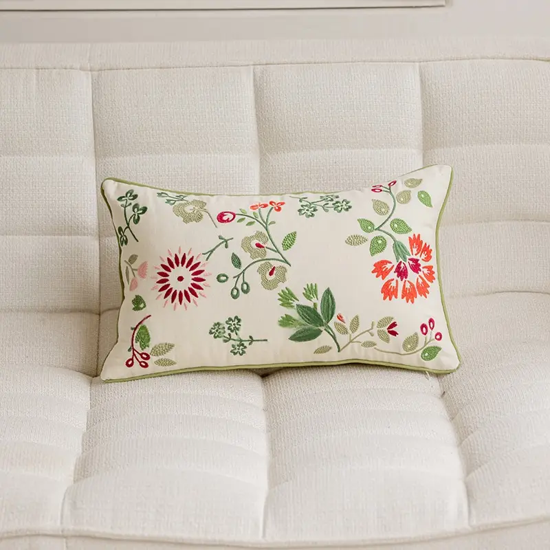 American-style Botanical Floral Embroidery Throw Pillowcushion