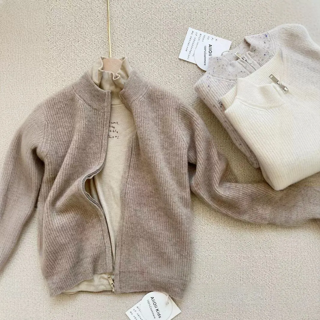 Children's Cashmere Sweater Mock Neck Zip-Up Jacket