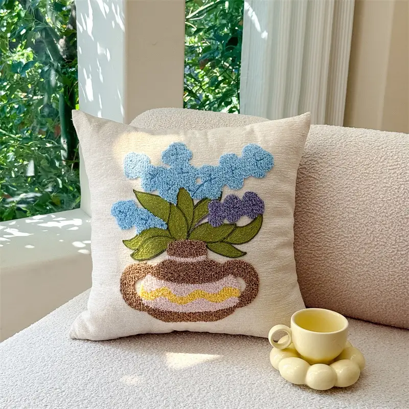 Floral Chenille High-Quality Embroidered Sofa Cushion Pillow