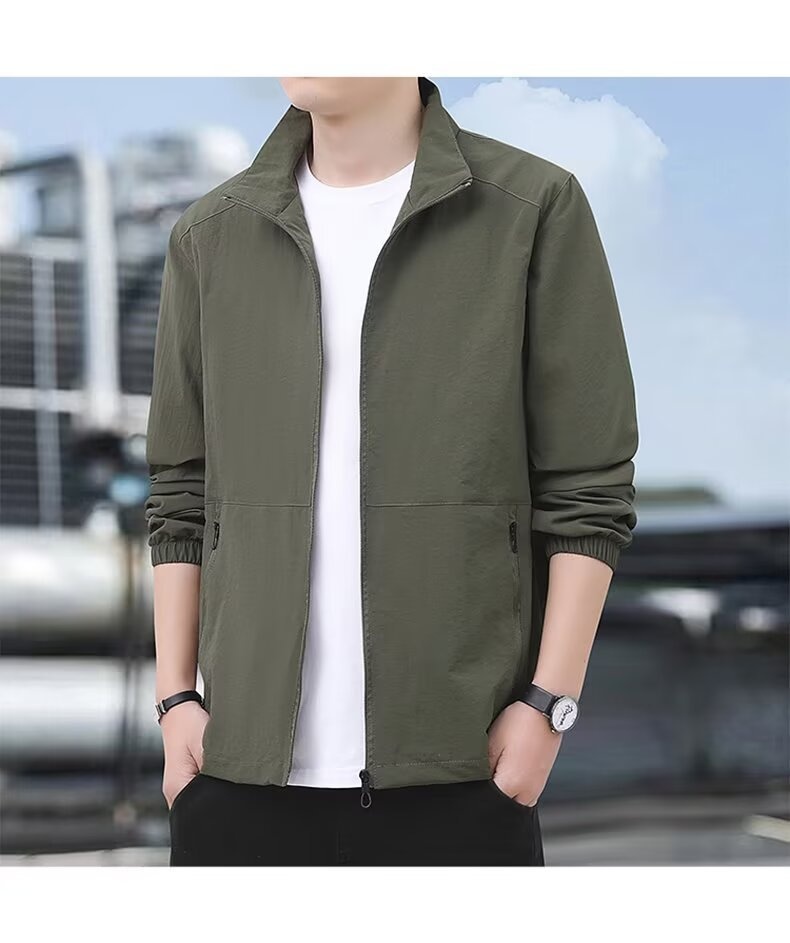 Lightweight Polyester Men’s Stand-Up Collar Jacket, Thin Lightweight Polyester Men’s Stand-Up Collar Jacket, Thin