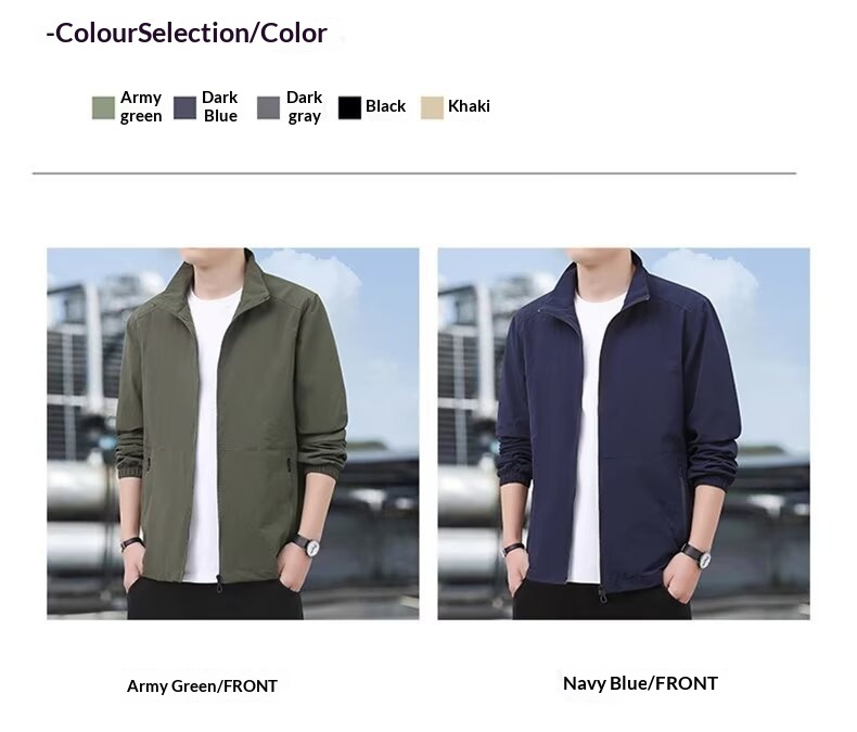 Lightweight Polyester Men’s Stand-Up Collar Jacket, Thin Lightweight Polyester Men’s Stand-Up Collar Jacket, Thin