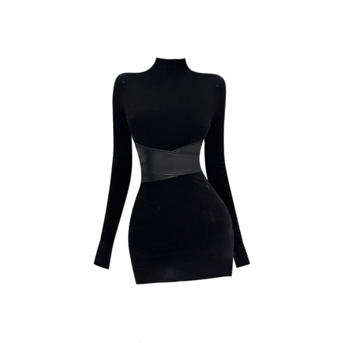 French-style Black Slip Dress For Women