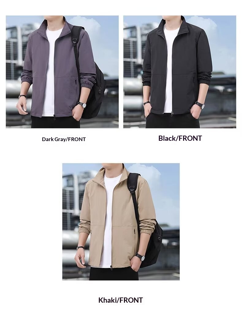 Lightweight Polyester Men’s Stand-Up Collar Jacket, Thin Lightweight Polyester Men’s Stand-Up Collar Jacket, Thin
