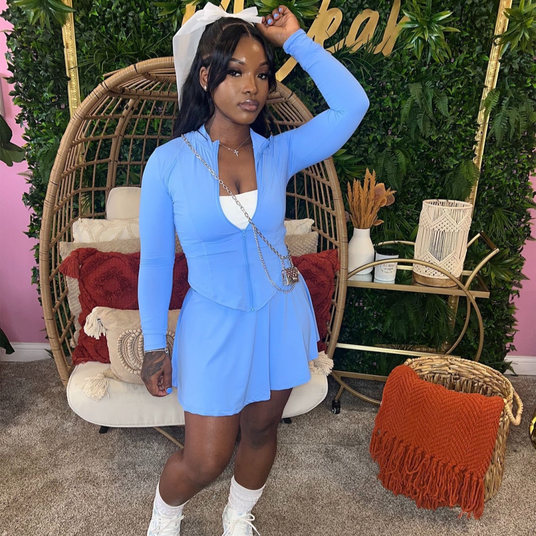 Athletic Casual Flared Skirt Two-Piece Set with Safety Shorts