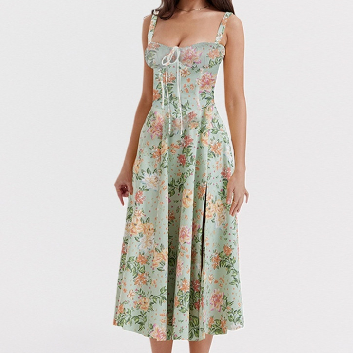 High-end Halter-style Spicy Girl Backless Dress With Floral Print