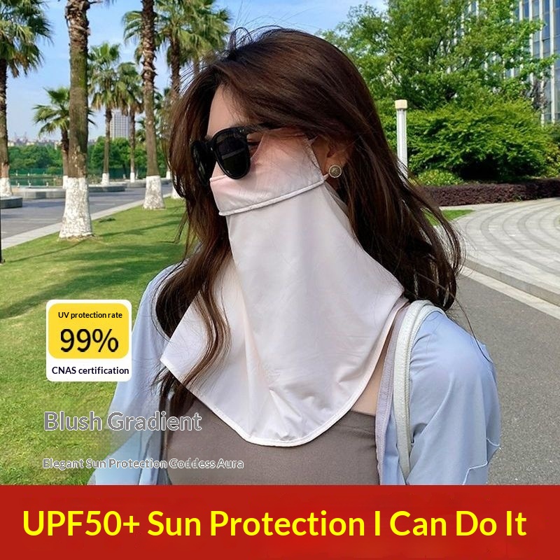 Womens Summer Ice Silk Blush Face-Covering Eye-Area Protection Gradient Thin Sun-Protective Mask