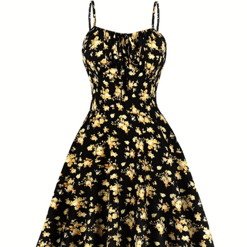 Womens Elegant Floral Print Slip-Neckline Casual Dress