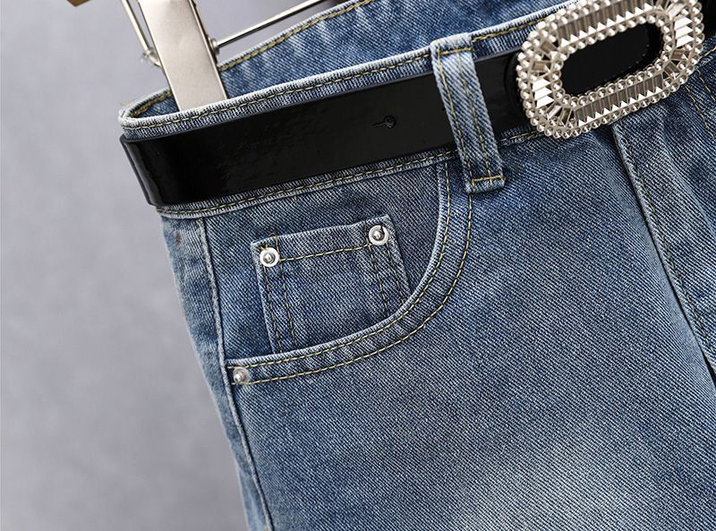 Patchwork Cotton Denim Skirt for Women, Light Blue