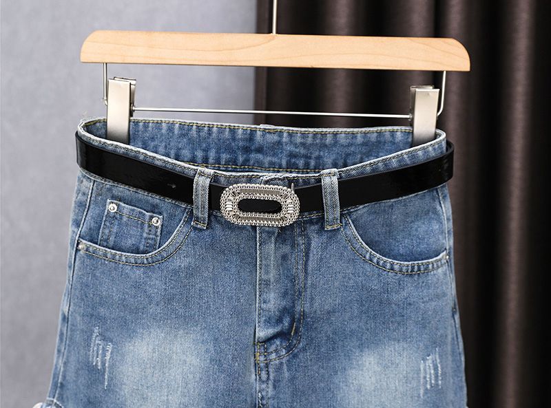 Patchwork Cotton Denim Skirt for Women, Light Blue