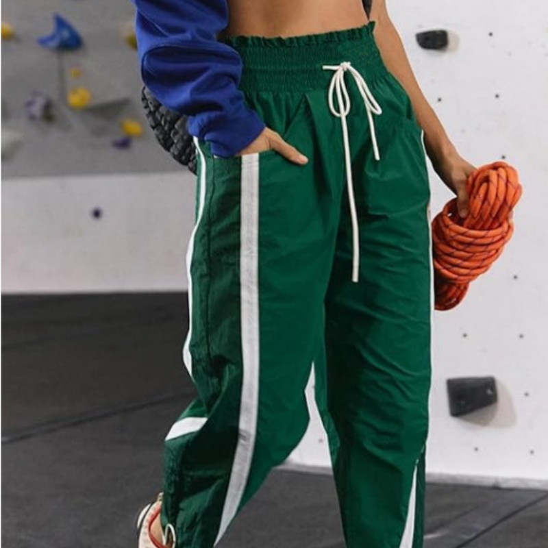 Women's Casual Drawstring Side-Striped Straight-Leg Pants