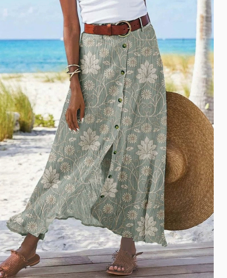 Women’s Fashion Digital Print Button Skirt