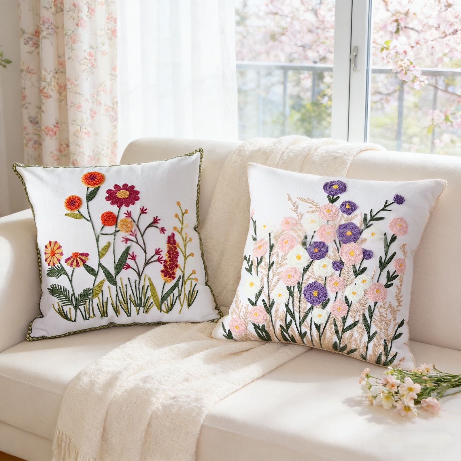 Pastoral-style Canvas Embroidered Cushion Cover