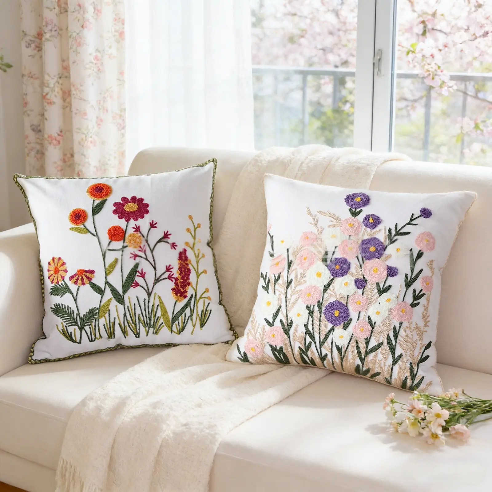 Pastoral-style Canvas Embroidered Cushion Cover