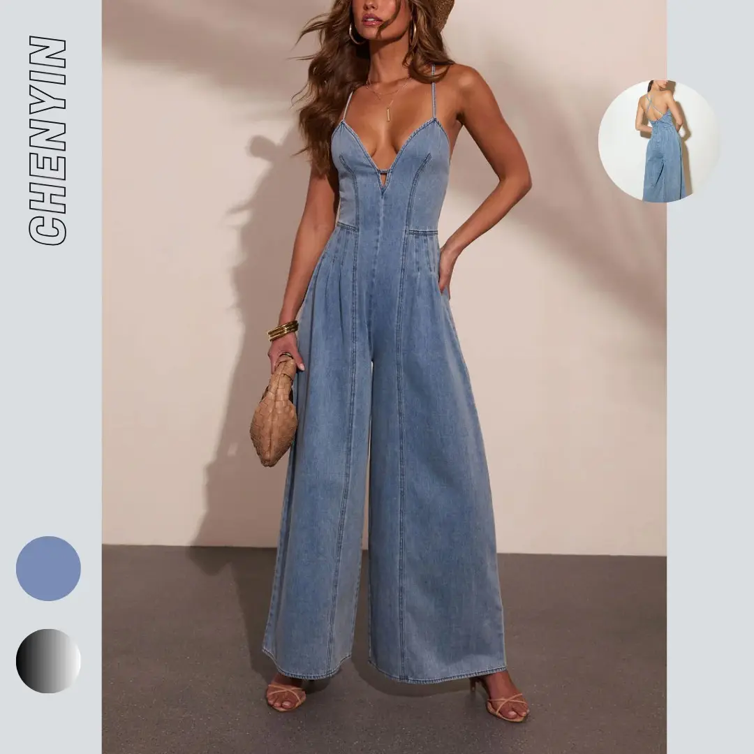 Women's Washed High-Stretch Wide-Leg Jumpsuit