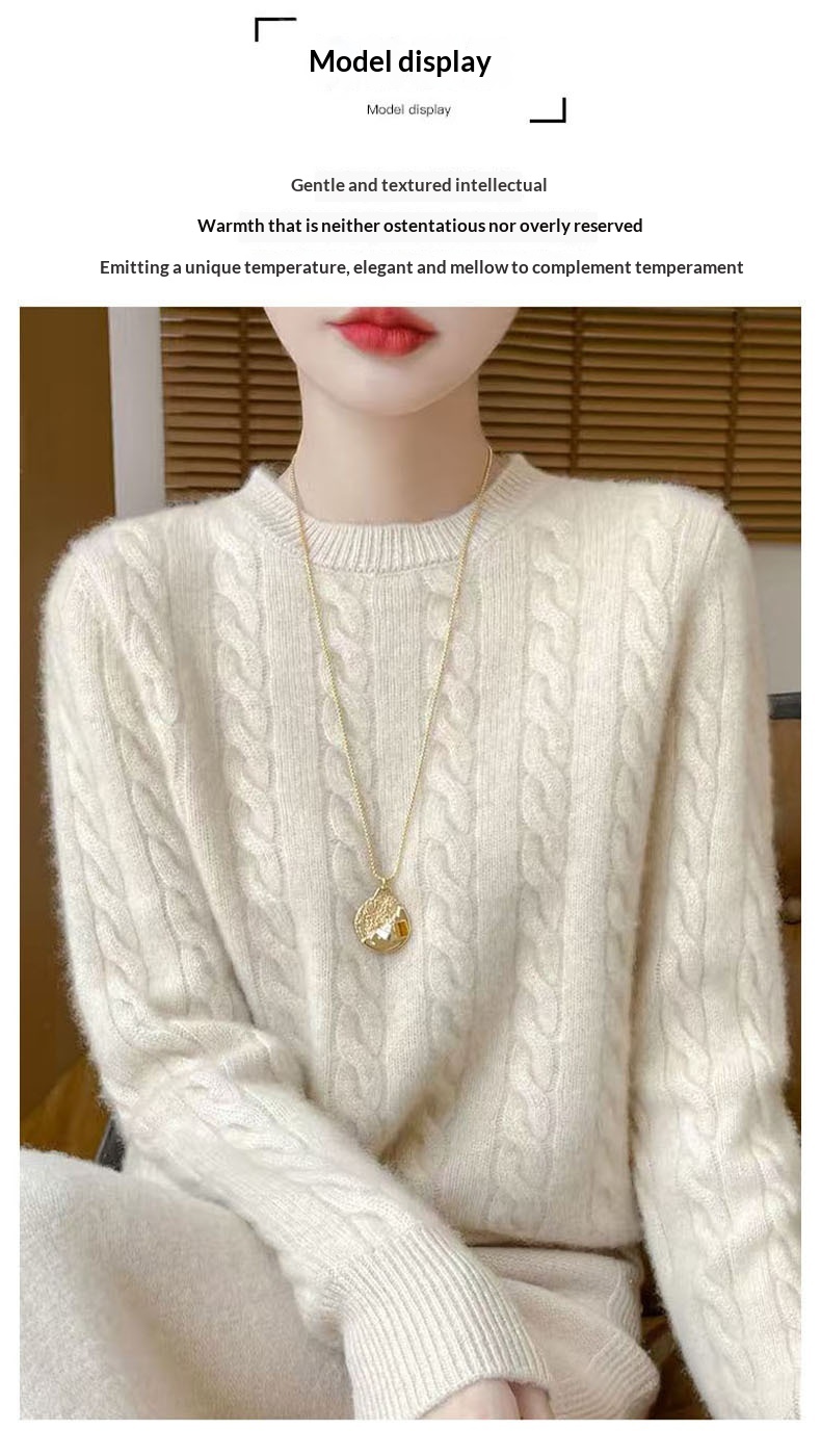 Loose And Sweet Cable-knit Crewneck Sweater Loose And Sweet Cable-knit Crewneck Sweater