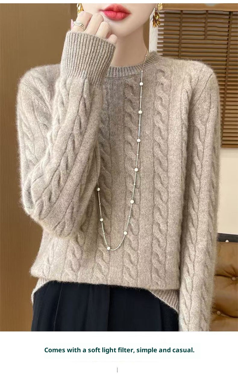 Loose And Sweet Cable-knit Crewneck Sweater Loose And Sweet Cable-knit Crewneck Sweater