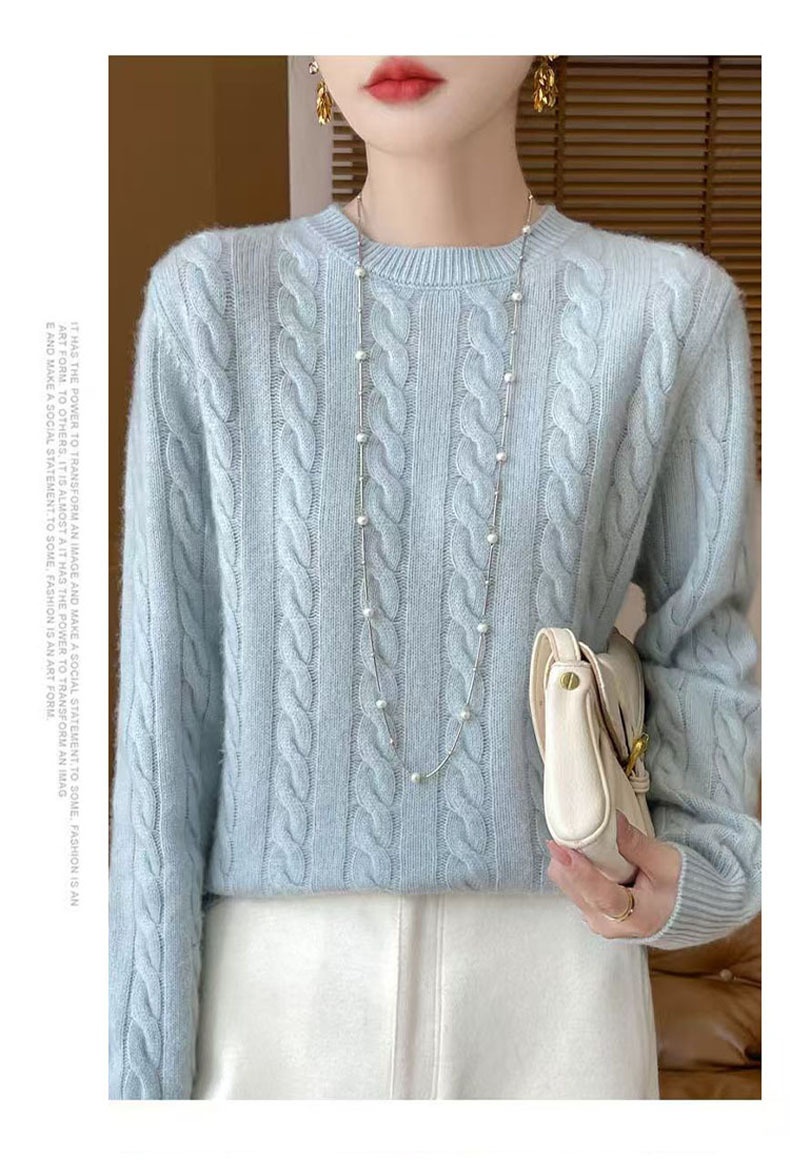 Loose And Sweet Cable-knit Crewneck Sweater Loose And Sweet Cable-knit Crewneck Sweater