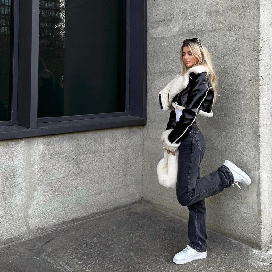 Short Fur Street-style Biker Jacket For Sassy Girls