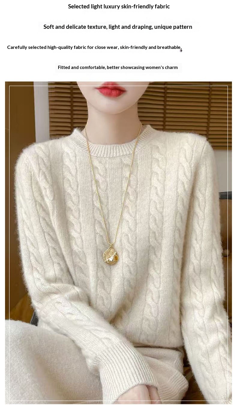 Loose And Sweet Cable-knit Crewneck Sweater Loose And Sweet Cable-knit Crewneck Sweater