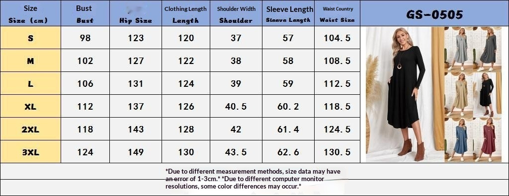Women's maxi dress size chart reference guide
