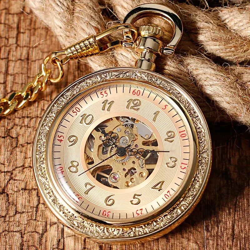 Golden Vintage Open-Heart Mechanical Pocket Watch Without