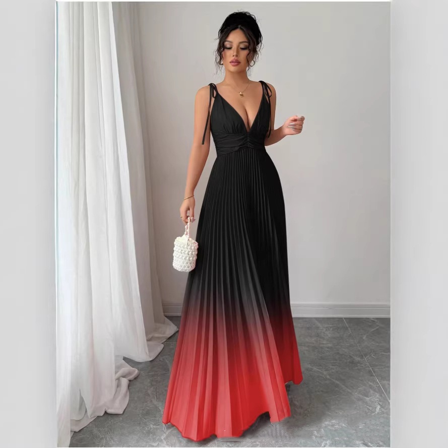 Ombre V-Neck Defined Waist Elegant Romantic Slip Dress