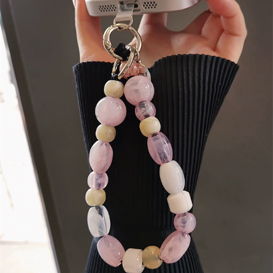 Phone Lanyard Short Wristlet For Women Irregular-shaped Colorful Stone Bead Bracelet