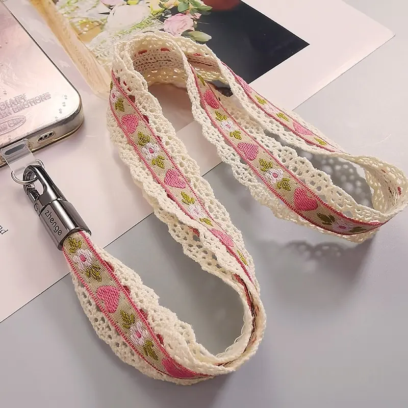Hollow-out Lace Ribbon Long Neck-hanging Phone Lanyard