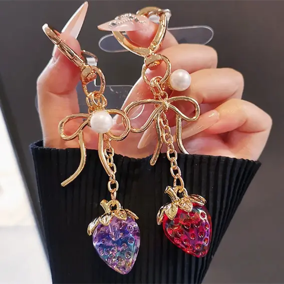 Fresh, Versatile Transparent Strawberry Phone Charmkeychain