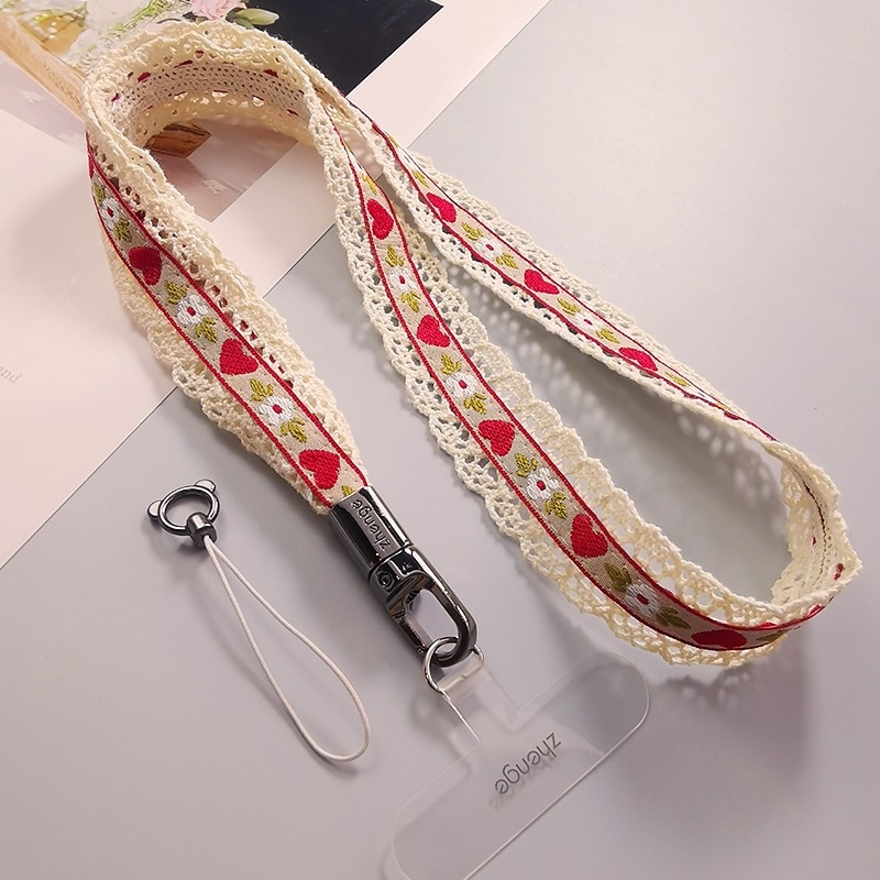 Hollow-out Lace Ribbon Long Neck-hanging Phone Lanyard