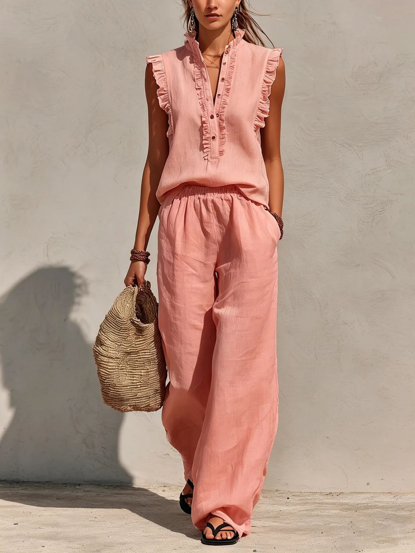 Women's tank top and wide-leg pants two-piece set in red – bold color option