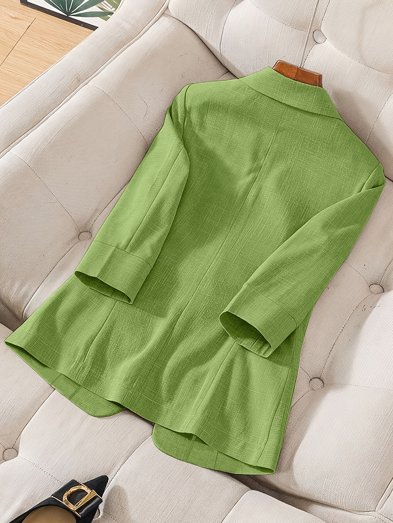 Women's loose fit casual blazer in pink – 3/4 sleeve single-button smart casual