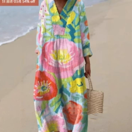 Plus-size V-neck With A Creative Waterdrop Print 47-style Loose-fitting Womens Short-sleeve Dress