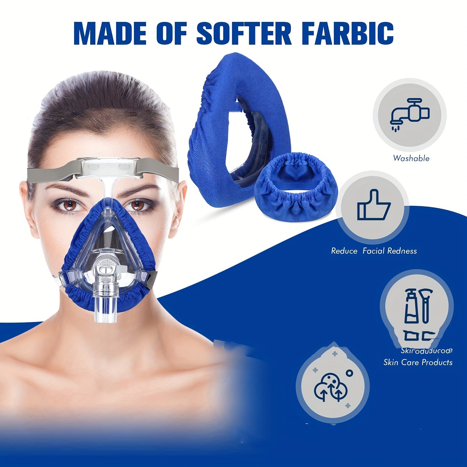 CPAP full-face mask blue pink gray white