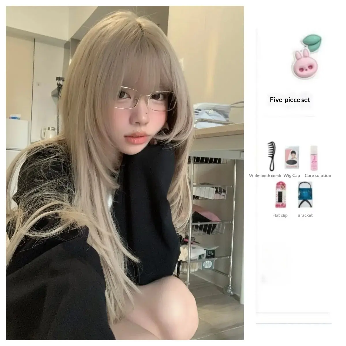 Women's Milk Tea Gray-brown Long Straight Hair With A Blunt Fringe
