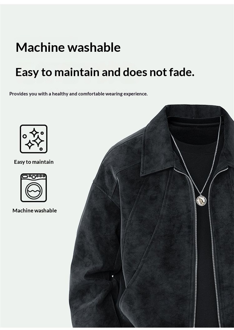 Slim Fit Suede Lapel Workwear Jacket for Young Adults Slim Fit Suede Lapel Workwear Jacket for Young Adults