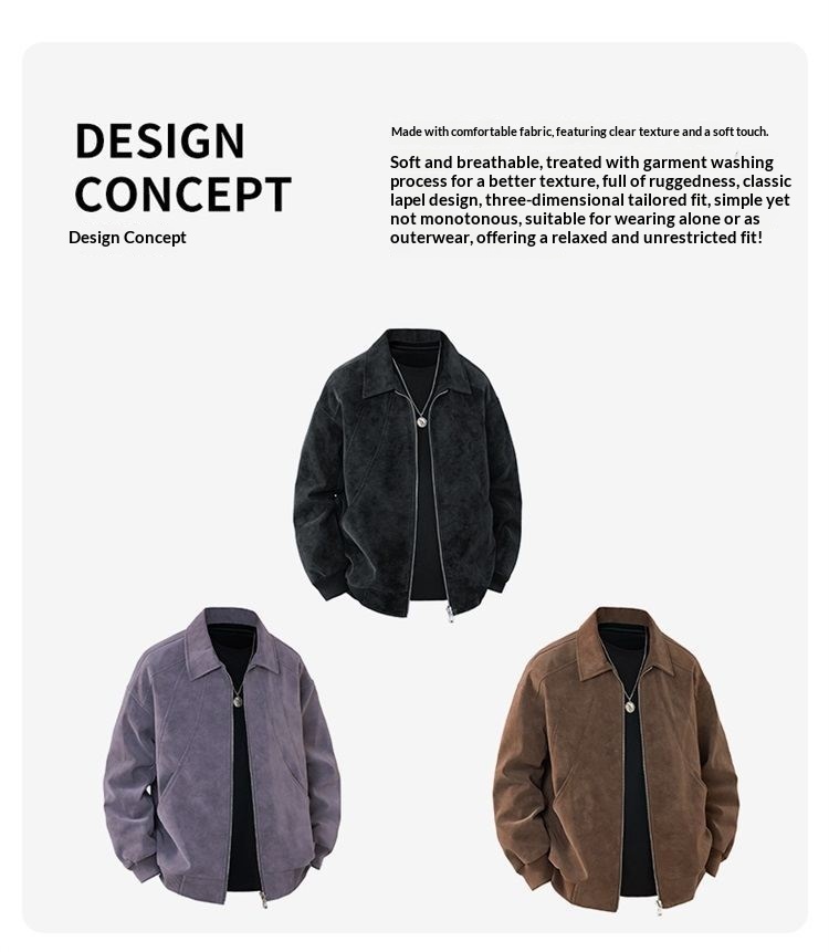 Slim Fit Suede Lapel Workwear Jacket for Young Adults Slim Fit Suede Lapel Workwear Jacket for Young Adults