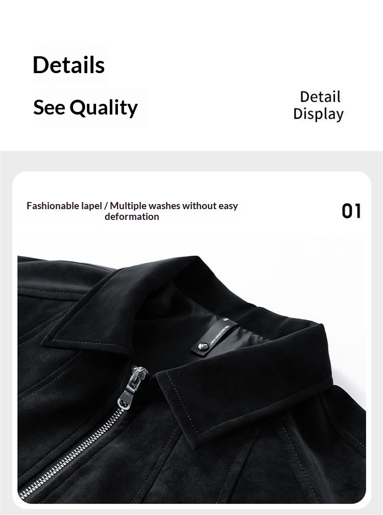 Slim Fit Suede Lapel Workwear Jacket for Young Adults Slim Fit Suede Lapel Workwear Jacket for Young Adults