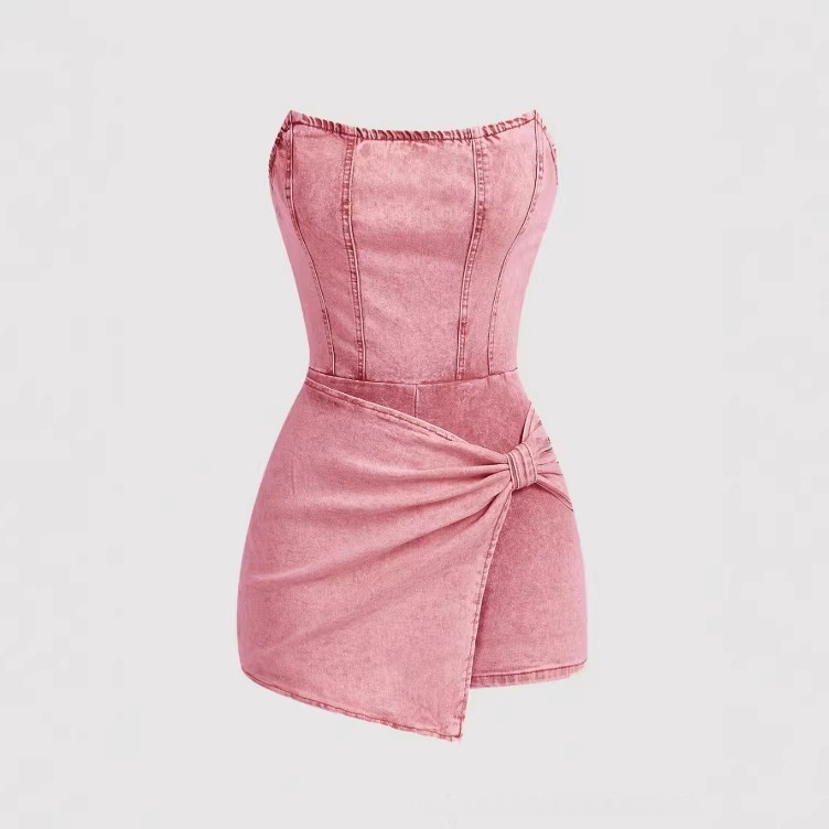 European And American-style Spicy Girl Tube-top Denim Jumpsuit Skirt