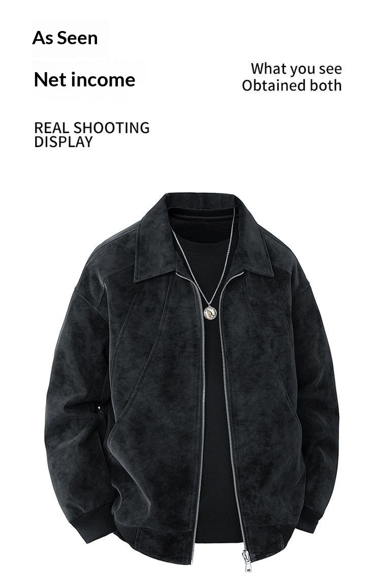 Slim Fit Suede Lapel Workwear Jacket for Young Adults Slim Fit Suede Lapel Workwear Jacket for Young Adults
