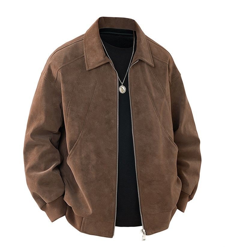 Slim Fit Suede Lapel Workwear Jacket for Young Adults Slim Fit Suede Lapel Workwear Jacket for Young Adults